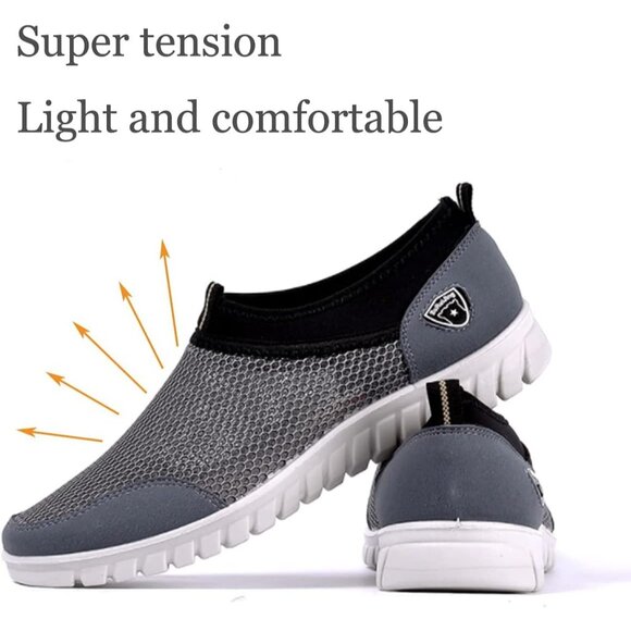 Men's Grey Breathable Casual Loafers Mesh Summer Lightweight Slip-on Shoes - Picture 4 of 6